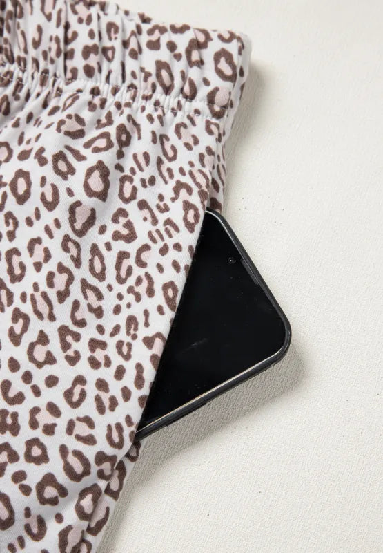 Leopard Button Down Long Sleeve Top and Pants Lounge Set - Byyde