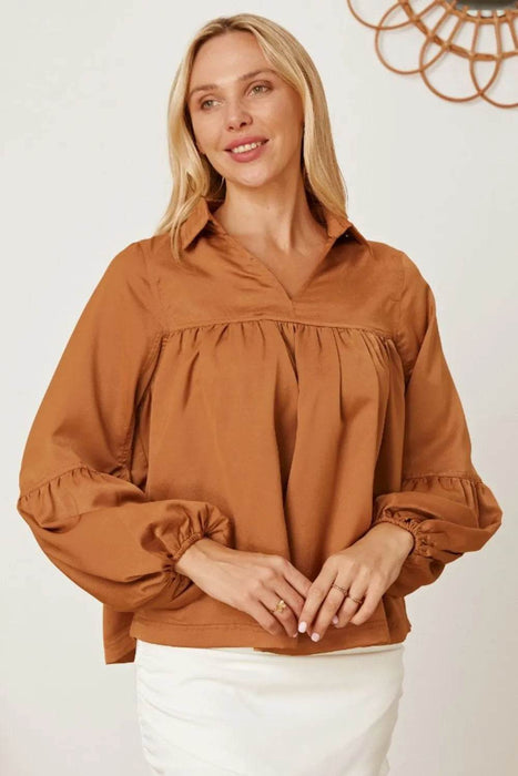 Balloon Sleeve Collared Neck Blouse - Byyde