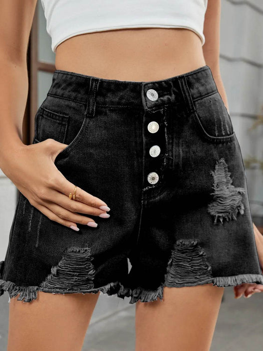Distressed Raw Hem Denim Shorts - Byyde