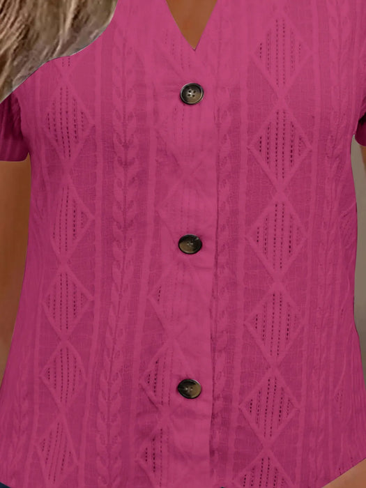 Textured Notched Short Sleeve Blouse - Byyde