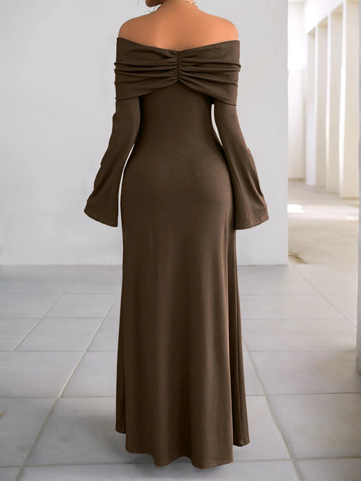 Off-Shoulder Long Sleeve Bodycon Maxi Dress - Byyde
