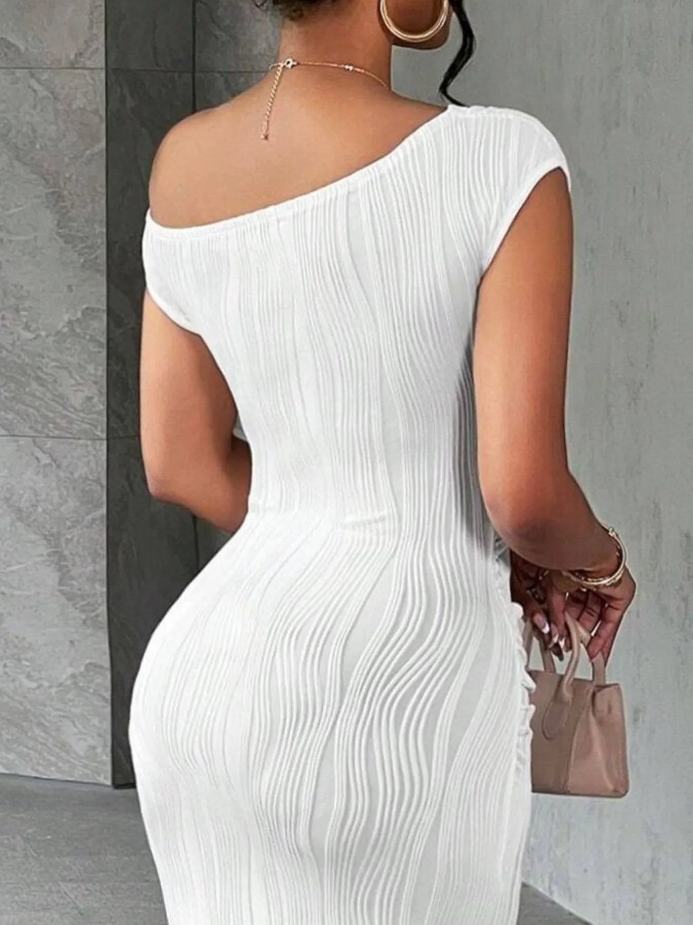 Textured Single Shoulder Bodycon Maxi Dress - Byyde