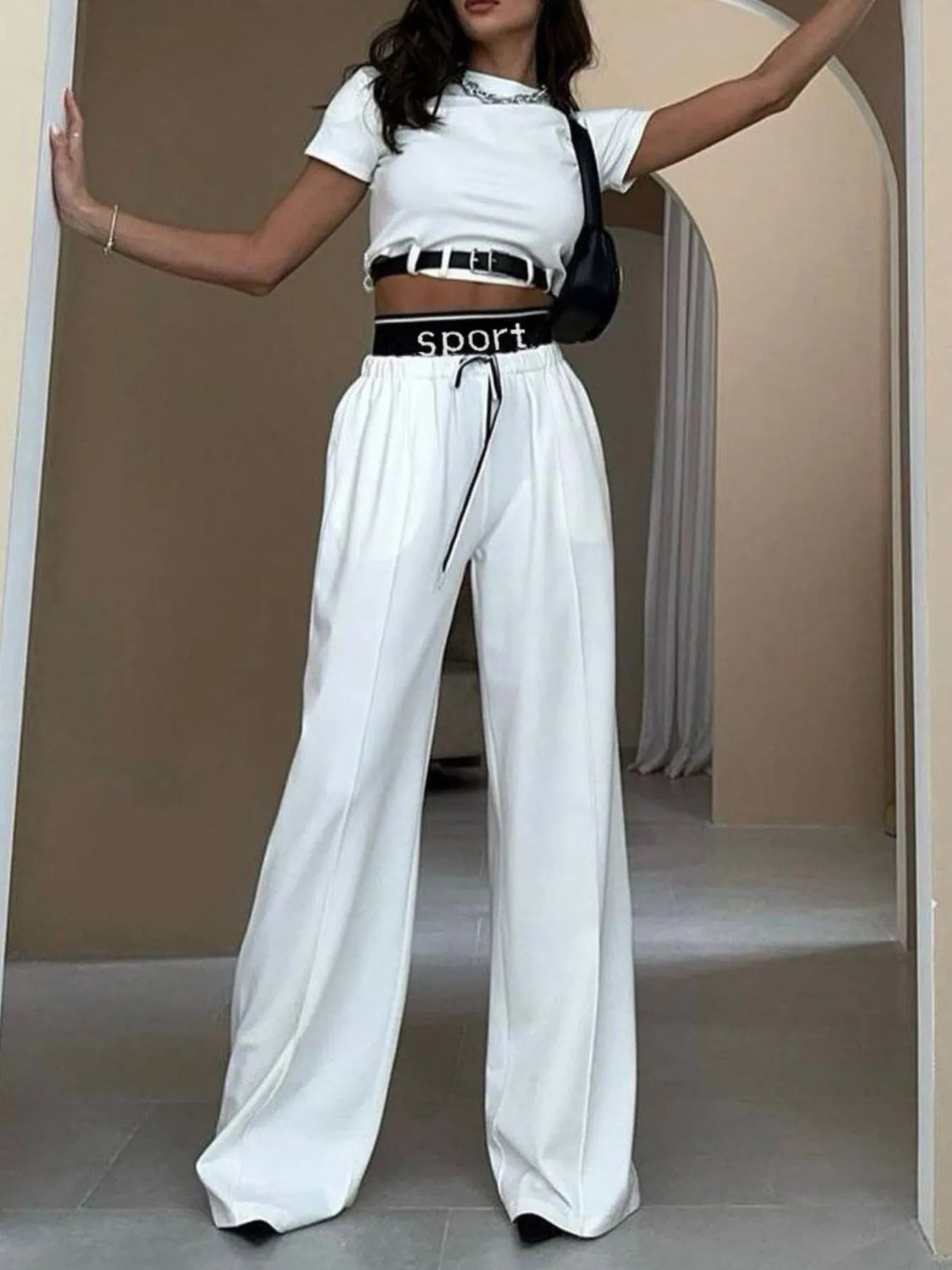 Short Sleeve Top and Wide Leg Pants Set - Byyde