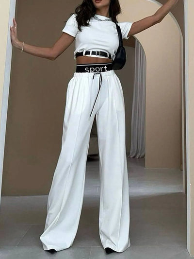 Short Sleeve Top and Wide Leg Pants Set - Byyde