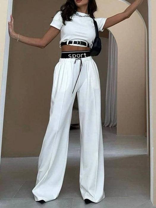 Short Sleeve Top and Wide Leg Pants Set - Byyde