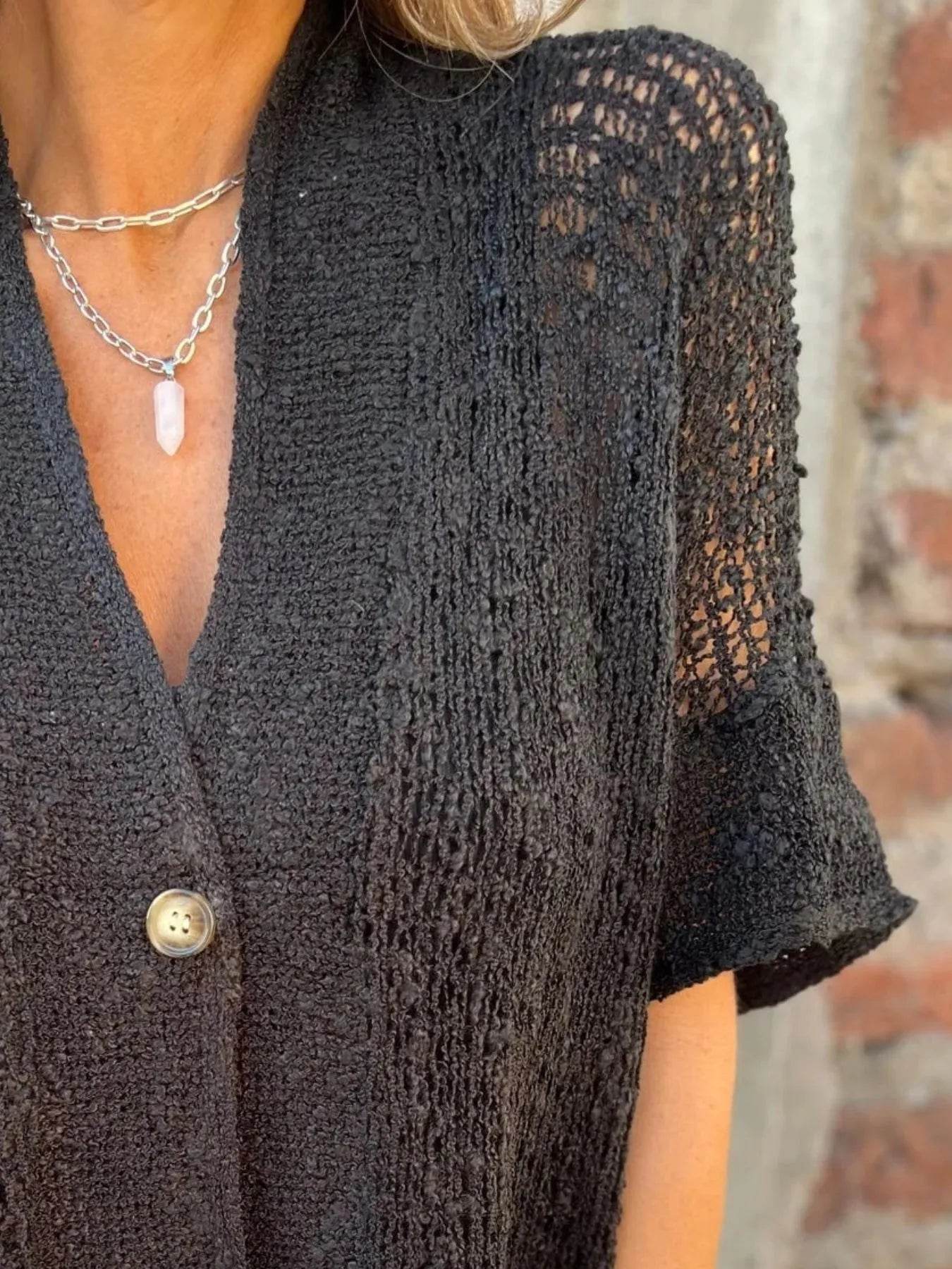 Full Size One Button Openwork Cardigan Plus Size - Byyde