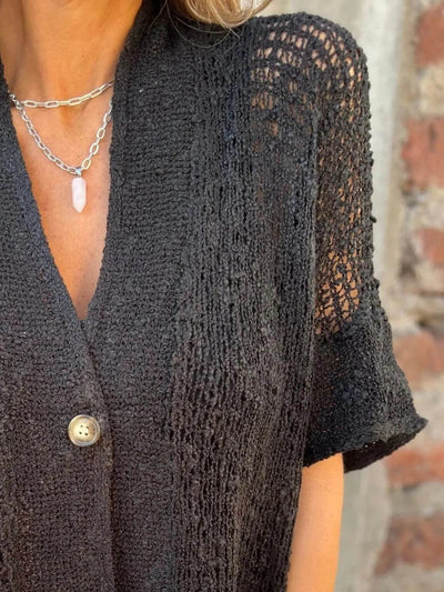 Full Size One Button Openwork Cardigan Plus Size - Byyde