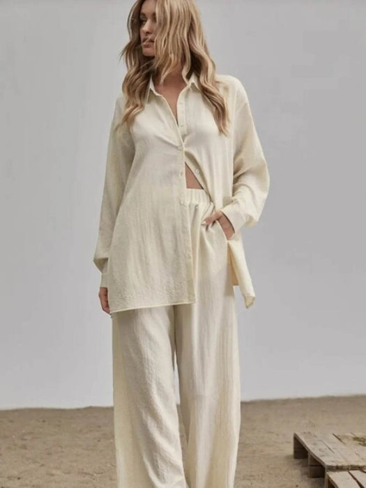 Button Up Long Sleeve Shirt and Pants Set - Byyde