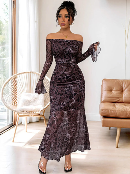 Off-Shoulder Long Sleeve Maxi Dress - Byyde
