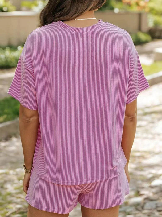 Full Size Ribbed Short Sleeve Top and Shorts Two-Piece Set Plus Size - Byyde
