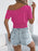 Openwork Single Shoulder Short Sleeve Knit Top - Byyde