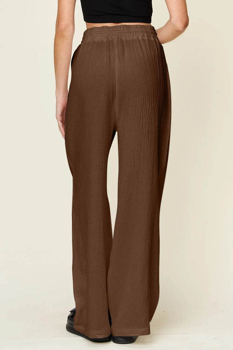 Double Take Full Size Texture Drawstring Wide Leg Pants - Byyde
