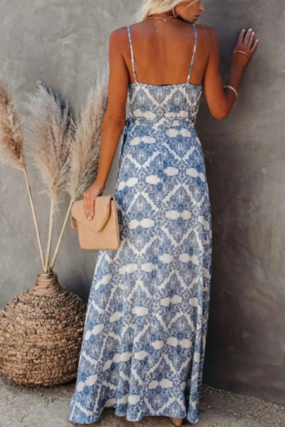 Printed Tied Maxi Cami Dress - Byyde