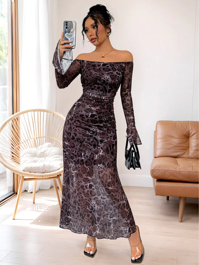 Off-Shoulder Long Sleeve Maxi Dress - Byyde