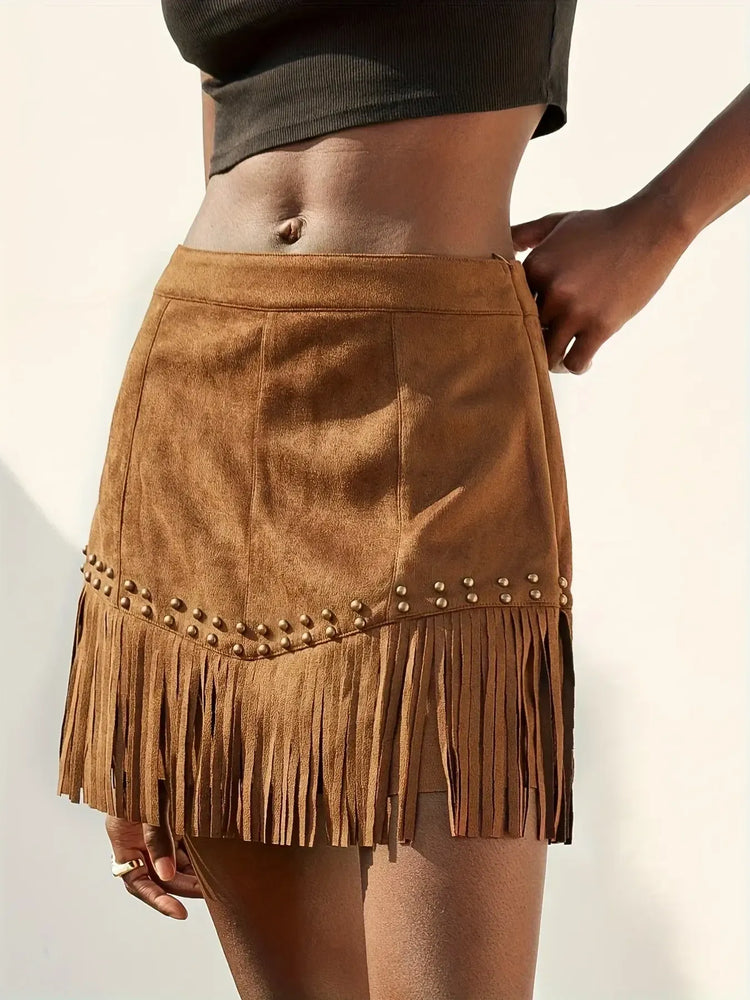 Studded Fringe Mini Skirt - Byyde