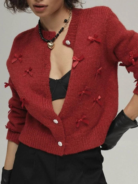 Bow Button Up Long Sleeve Cardigan - Byyde