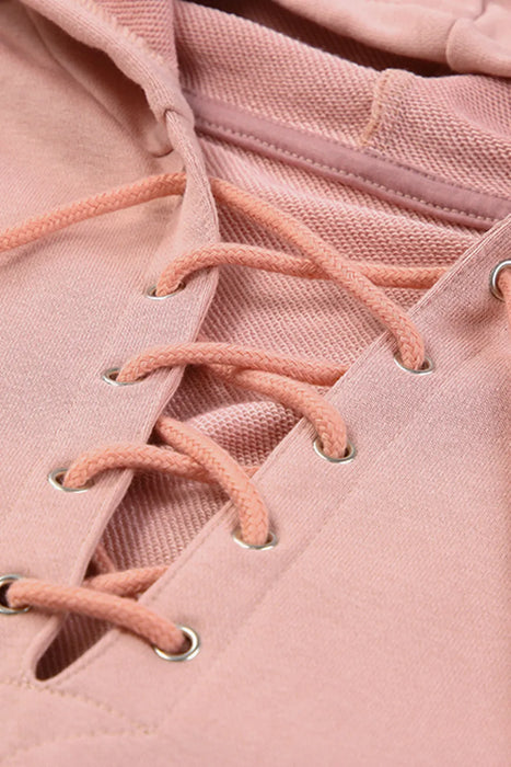 Lace Up Long Sleeve Hoodie - Byyde