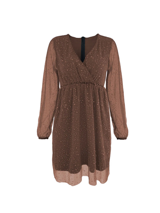Sparkling Surplice Balloon Sleeve Mini Dress - Byyde