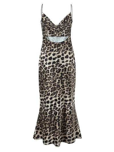 Leopard Print Satin Maxi Dress - Byyde