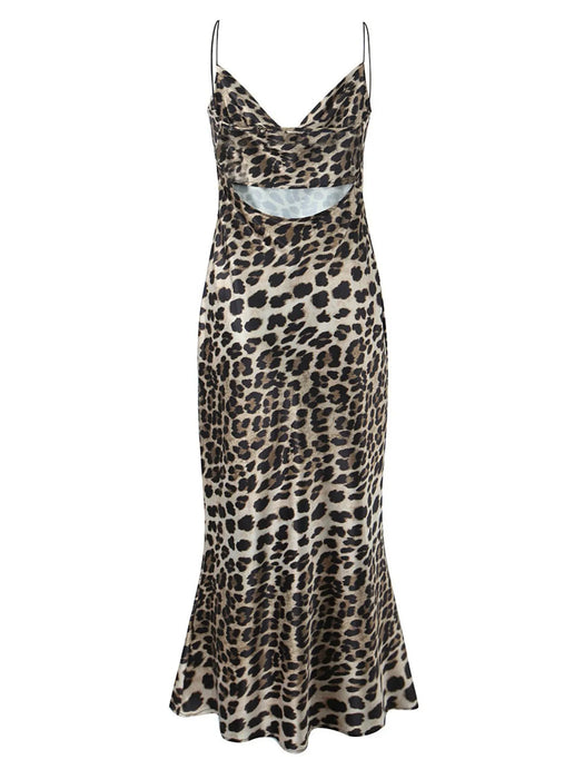 Leopard Print Satin Maxi Dress - Byyde
