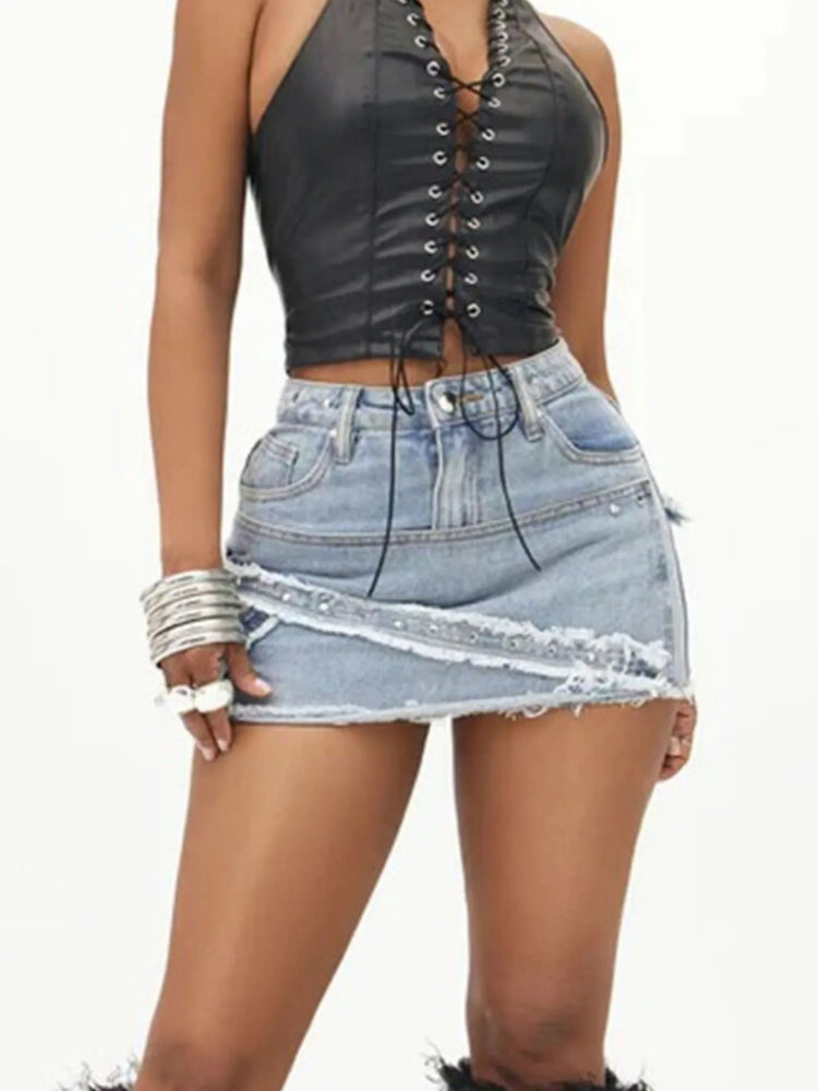 Raw Hem Denim Mini Skirt - Byyde