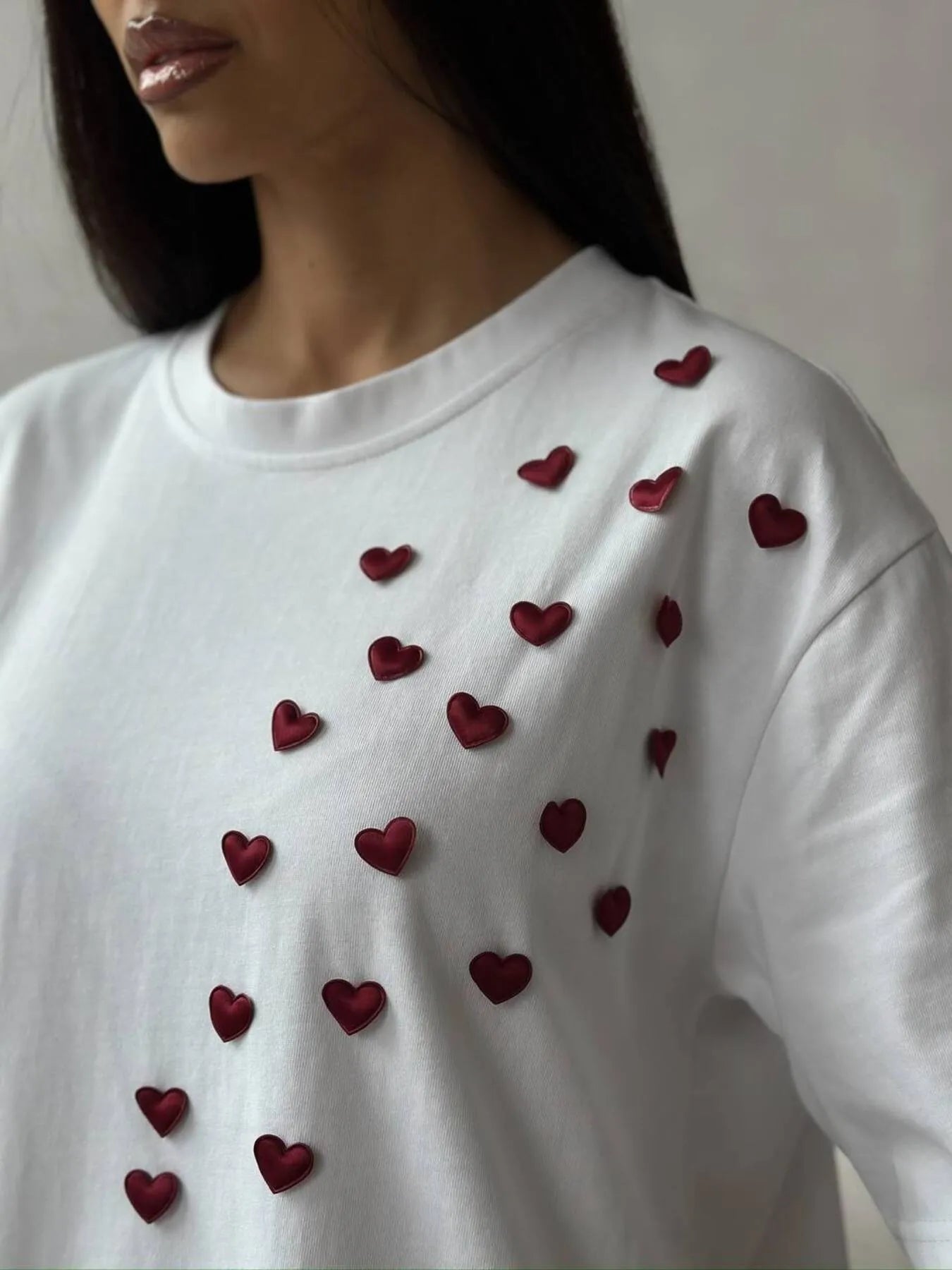 Plus Size Heart Round Neck Short Sleeve T-Shirt - Byyde