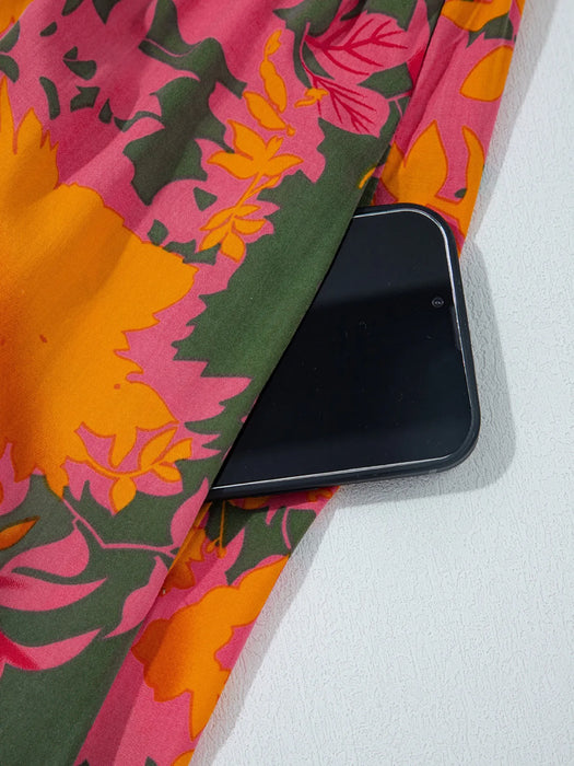 Smocked Floral Print Long Sleeve Maxi Dress - Byyde