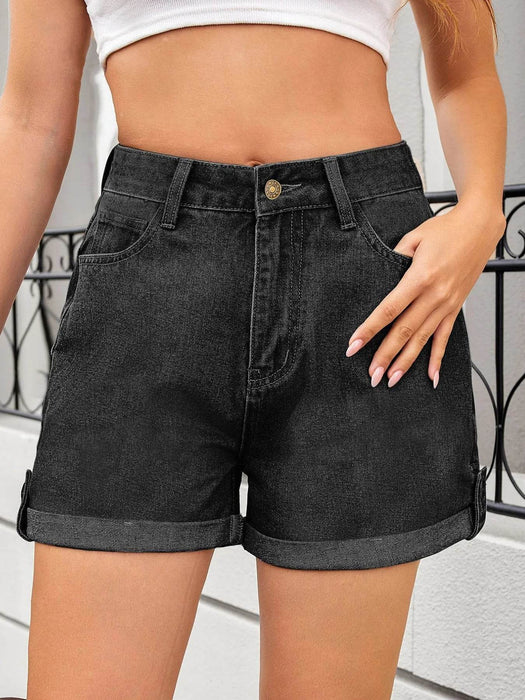 High Waist Rolled Hem Gradient Denim Shorts - Byyde