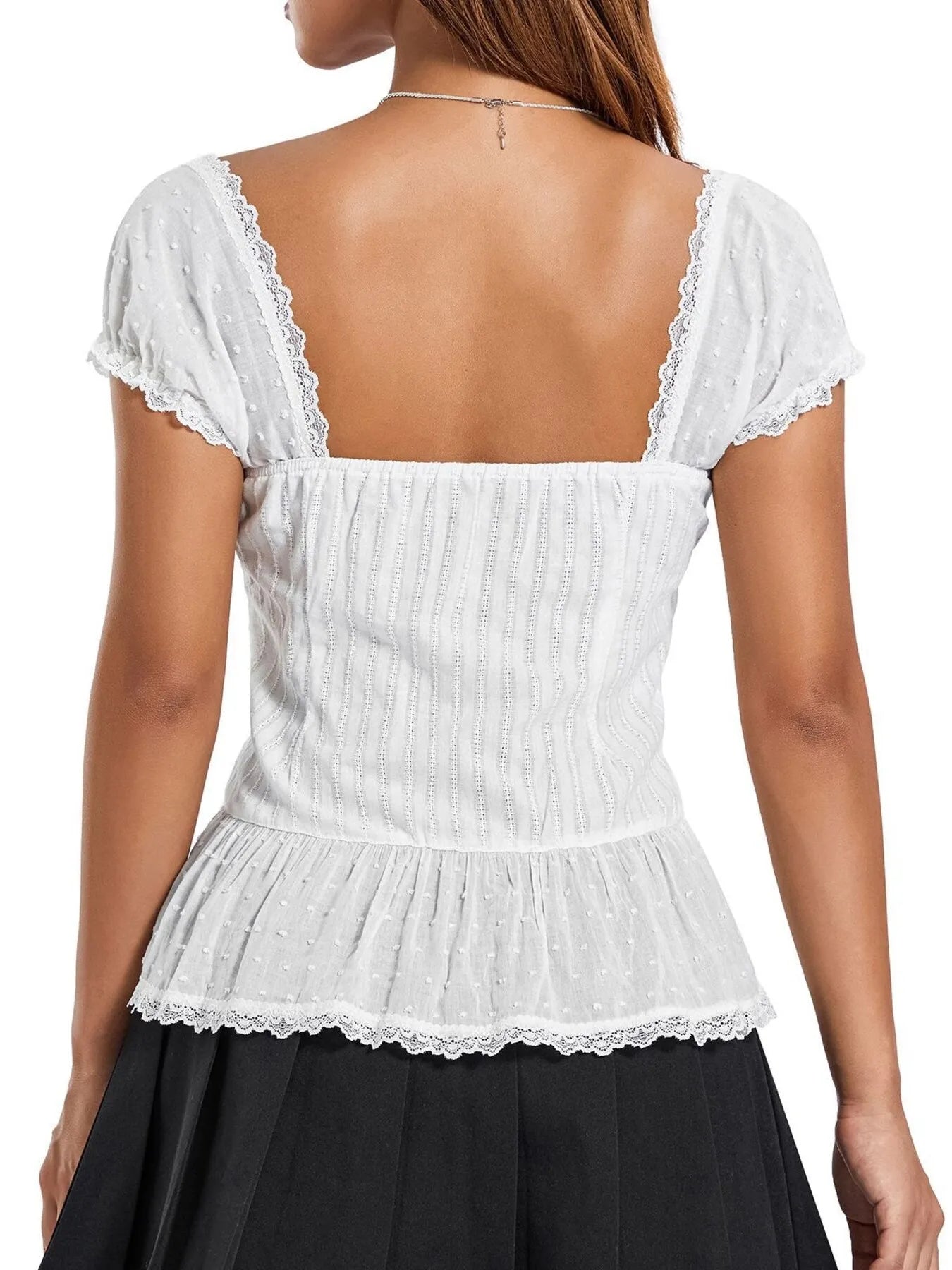 Ruffled Lace Trim Corset Blouse - Byyde