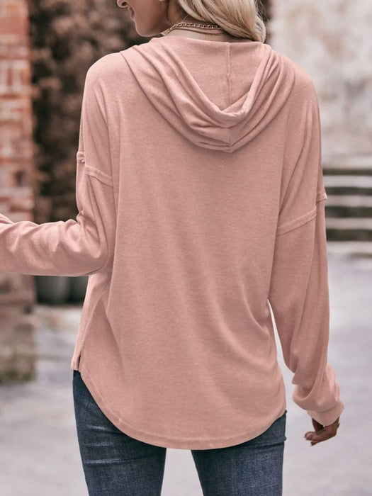 Mandy Drawstring Drop Shoulder Long Sleeve Hoodie - Byyde