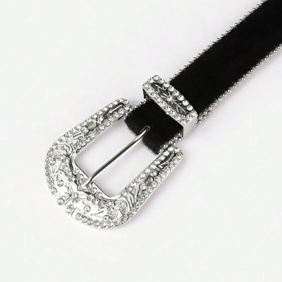 PU Leather Inlaid Rhinestone Belt - Byyde