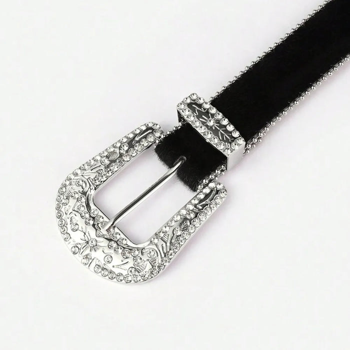 PU Leather Inlaid Rhinestone Belt - Byyde