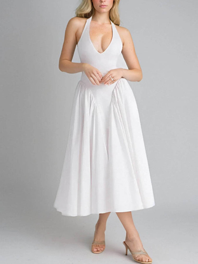Full Size Ruched Halter Neck Midi Dress Plus Size - Byyde