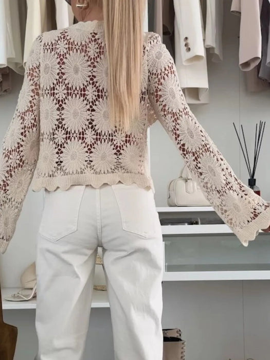 Lace V-Neck Button-Up Cardigan - Byyde