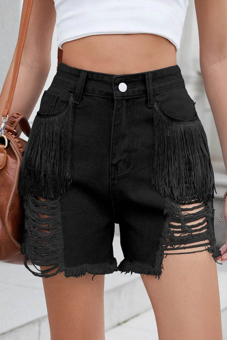 Distressed Fringe Denim Shorts - Byyde