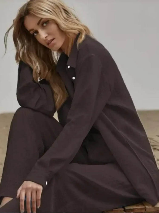 Button Up Long Sleeve Shirt and Pants Set - Byyde