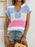 Color Block Notched Short Sleeve Knit Top - Byyde