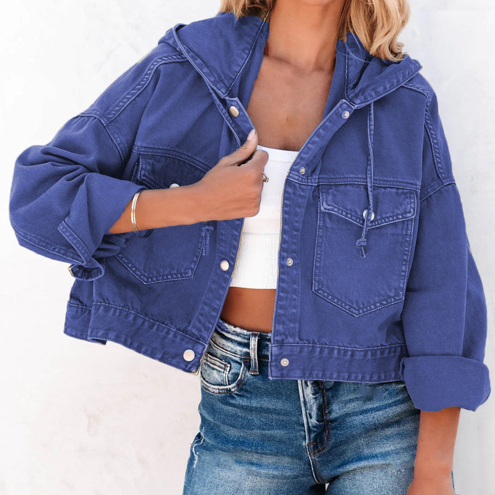 Hooded Dropped Shoulder Denim Jacket - Byyde