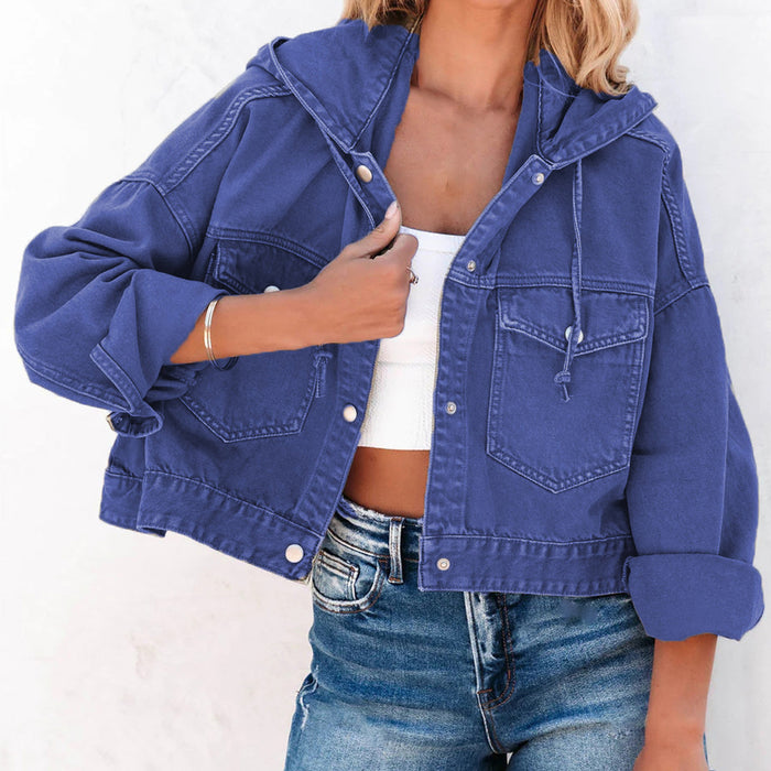 Hooded Dropped Shoulder Denim Jacket - Byyde