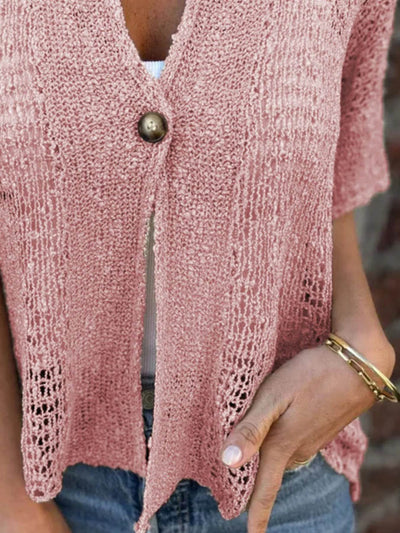 Full Size One Button Half Sleeve Cardigan Plus Size - Byyde