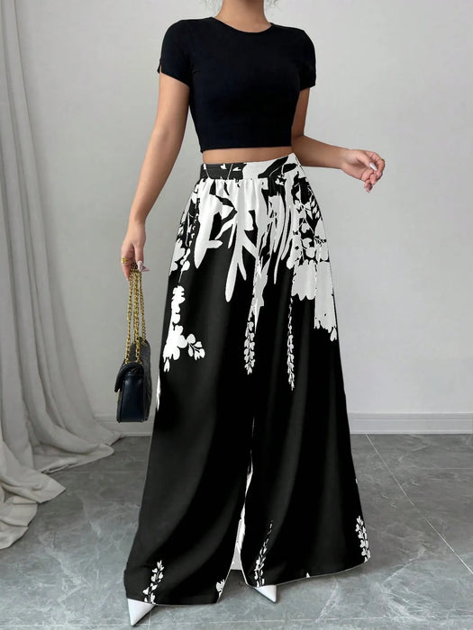 Printed Wide Leg Pants - Byyde
