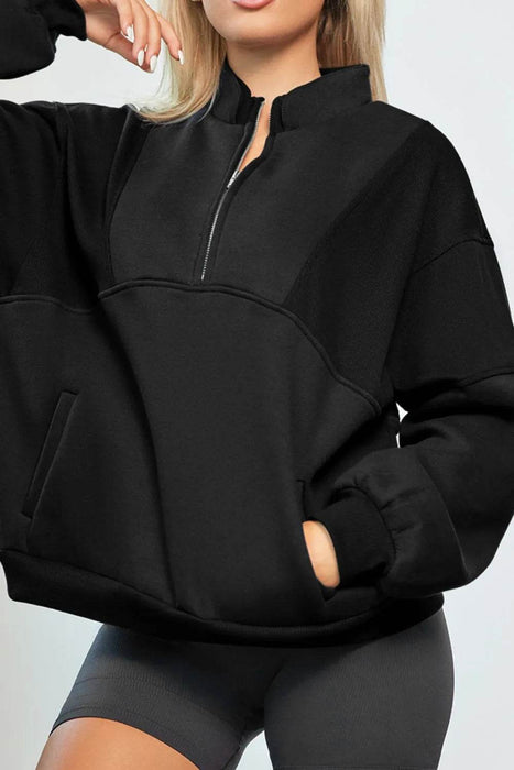 Half Zip Drop Shoulder Long Sleeve Sweatshirt - Byyde