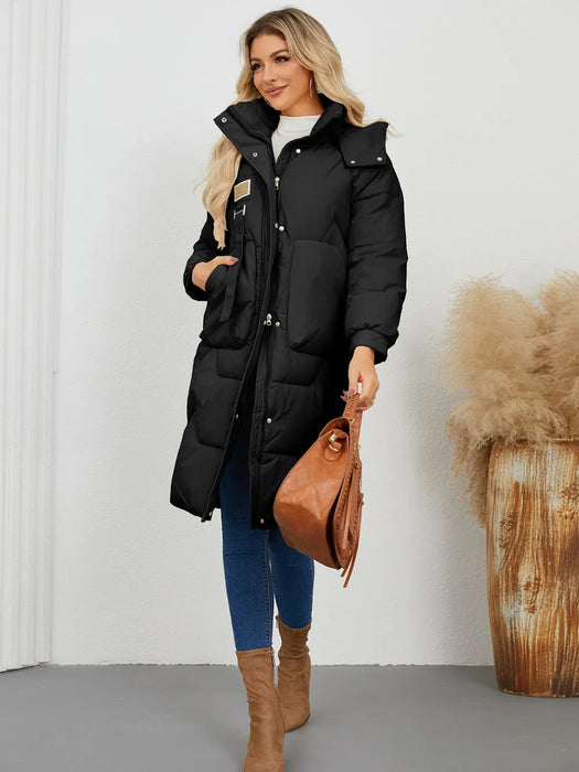 Long Sleeve Longline Hooded Winter Coat - Byyde