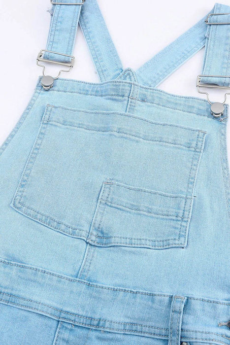 Distressed Denim Overalls with Pockets - Byyde