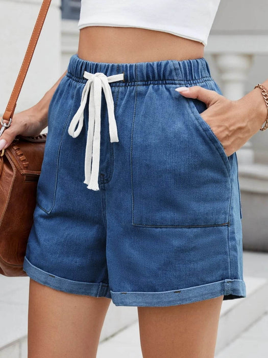 Drawstring Wash Denim Shorts - Byyde