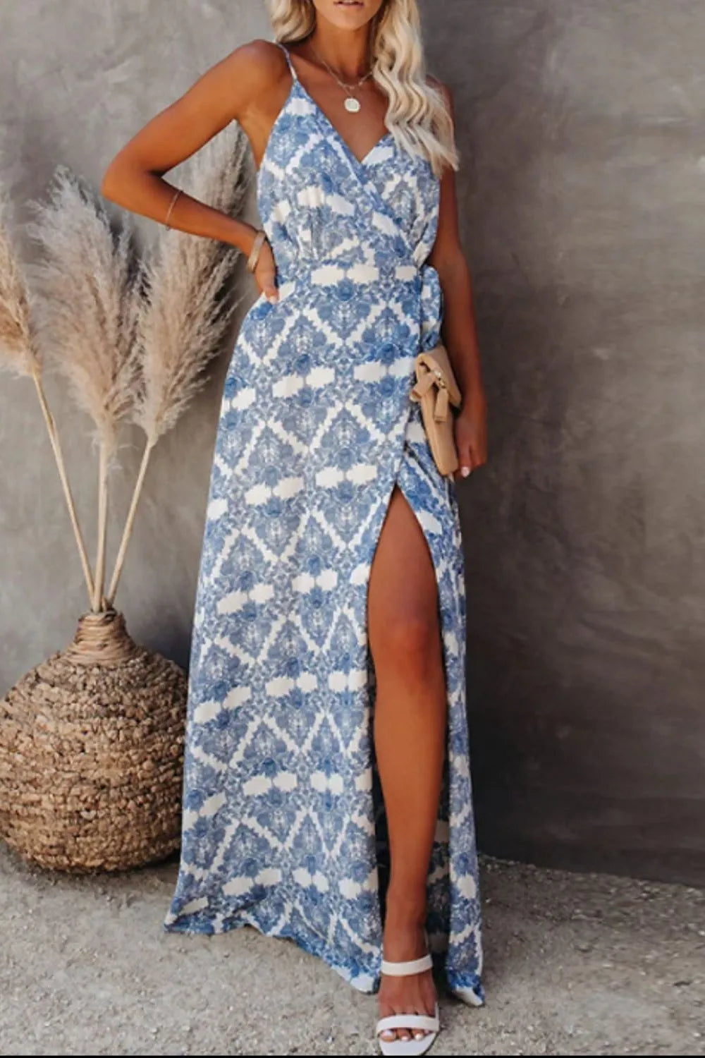 Printed Tied Maxi Cami Dress - Byyde