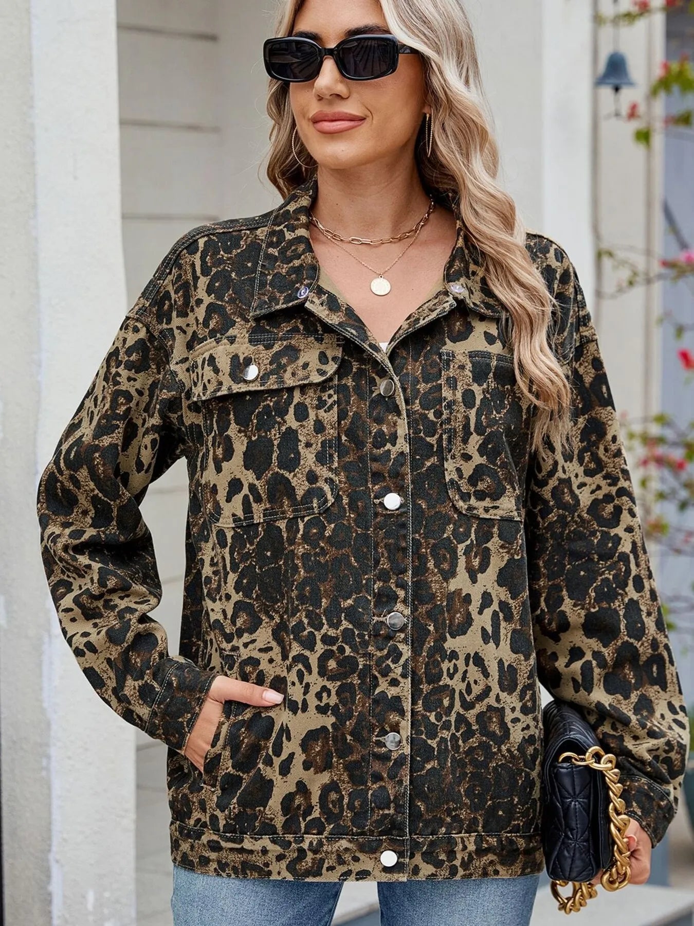 Leopard Print Oversized Denim Jacket - Byyde