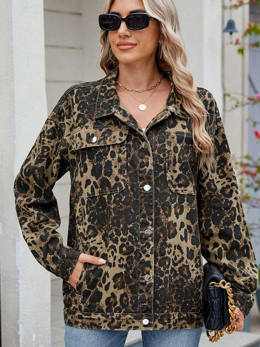 Leopard Print Oversized Denim Jacket - Byyde
