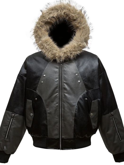 Men's Faux Fur Hooded Contrast Bomber Jacket - Byyde