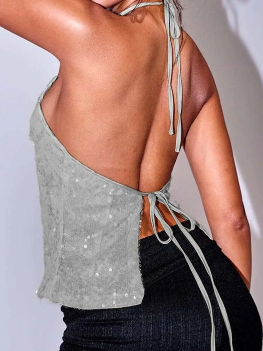 Sequined Halter Neck Cami - Byyde